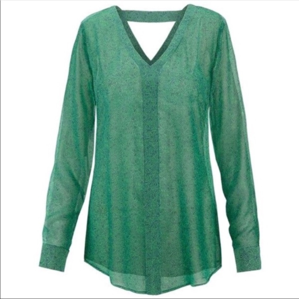 CAbi Green V-Neck Sheer Blouse